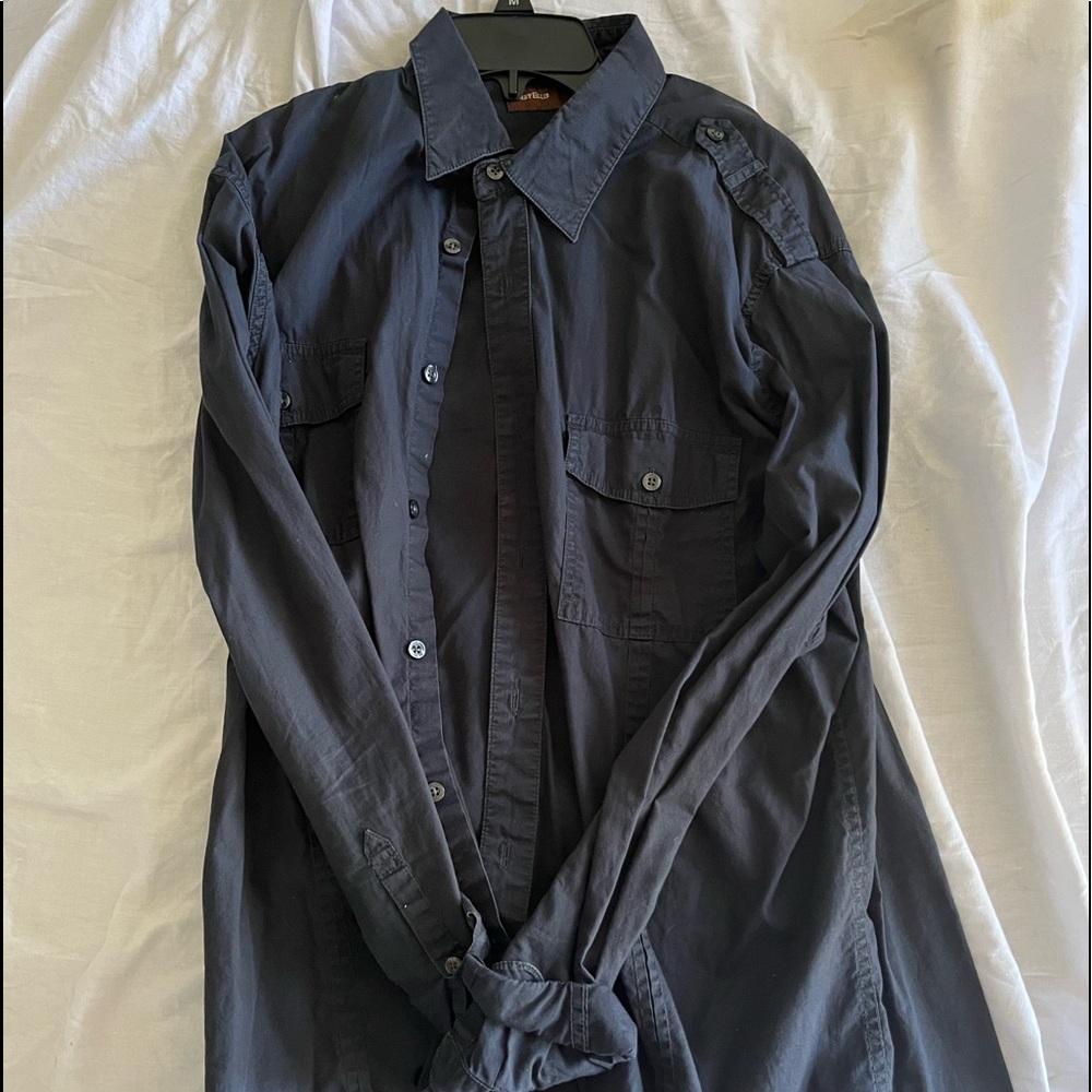 Perry Ellis Dark Navy Bluish Black Long Sleeve Button Down Large